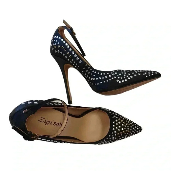 Zigi Soho Black Slingback Gold Silver  Adornments Pointed Toe Size 7 - Picture 3 of 10